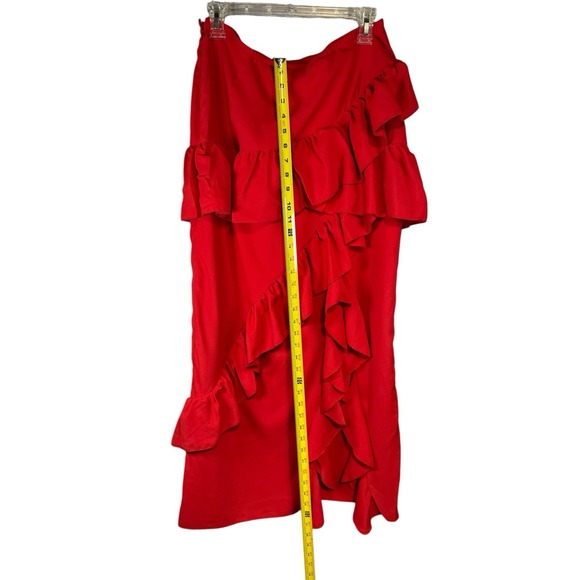 Shein beautiful long red skirt with ruffles, open leg,‎ size L - Picture 15 of 15
